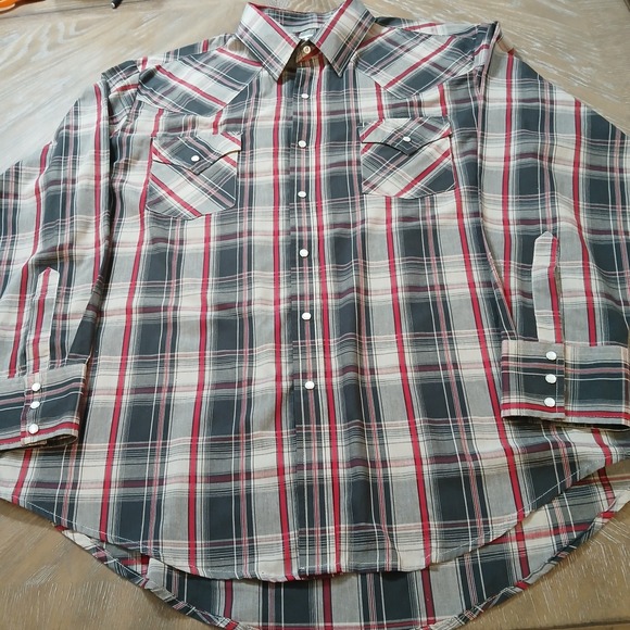Ely Cattleman Other - Ely Cattleman Shirt XLMen Pearl Snaps Western Cowboy Long Sleeves RedGray Plaid